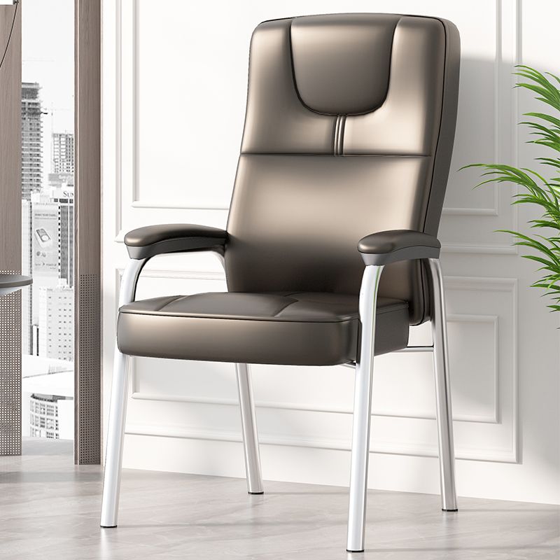Minimalist Style PU Leather Dining Chair Solid Back Upholstered Arm Single Chair