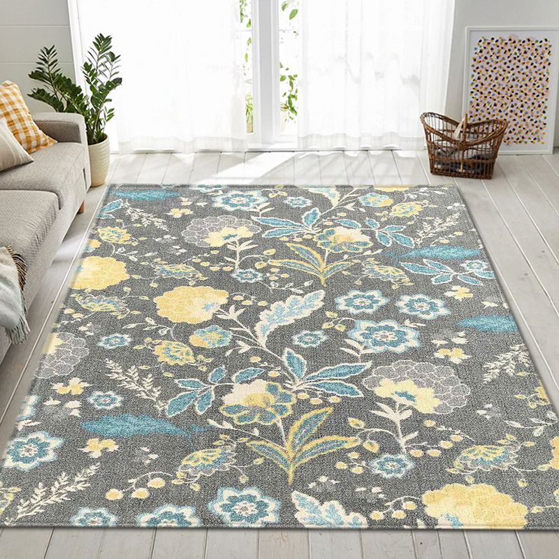 Multicolored Plants Print Rug Contemporary Natural Carpet Friendly Washable Carpet for Living Room
