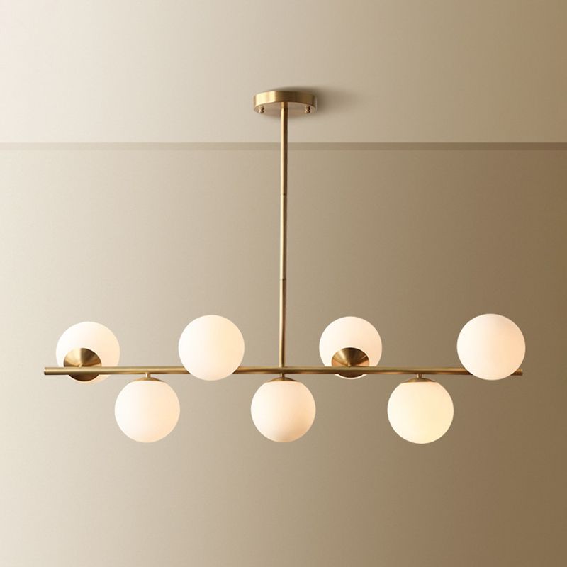 Ball Shape Glass Chandelier Modern Style 7 Lights Island Ceiling Light in Gold
