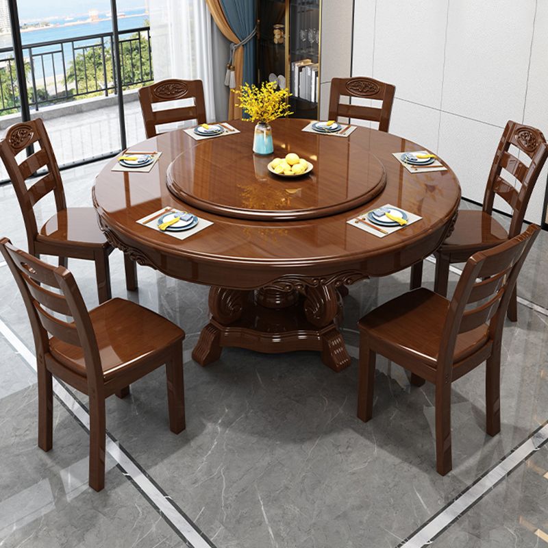 Traditional Dining Table Round Rubberwood Dinner Table for Dining Room