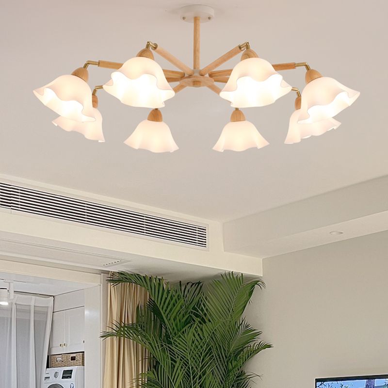 Modern Wooden Semi Mount Lighting Glass Shade Semi Flush for Living Room
