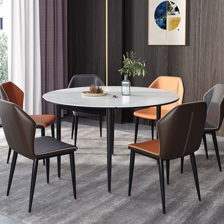 Simplicity Round Dining Table Sintered Stone Table with 4 Black Legs for Dining Room
