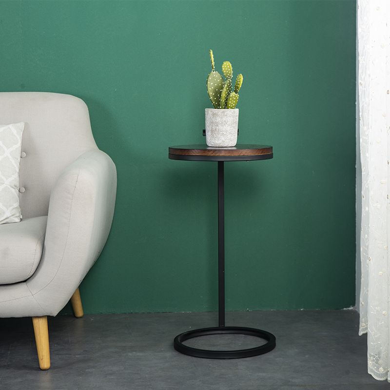 Wood 27.55-inch Tall Side Table Round Walnut Brown End Table