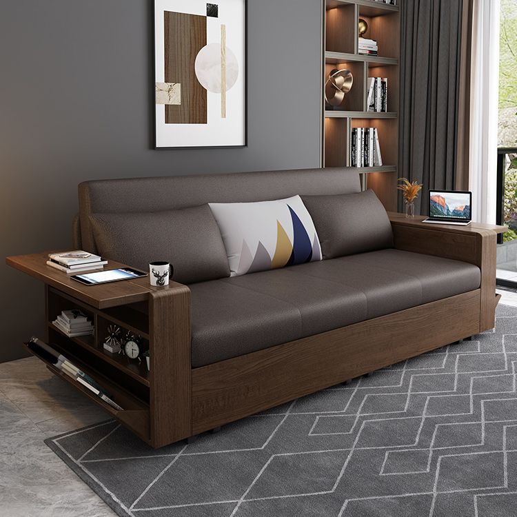 Solid Wood Sofa Futon Square Arm Pillow Included Convertible Sofa