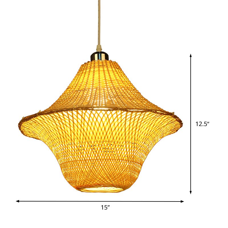 Hand-Woven Pendant Lighting Chinese Bamboo 1 Bulb Ceiling Suspension Lamp in Beige