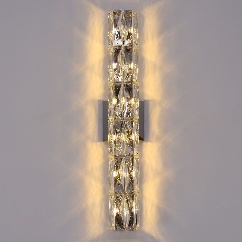 Silver Crystal Wall Sconce in Modern Concise Style Stainless-Steel Rectangular Wall Lamp for Interior Spaces