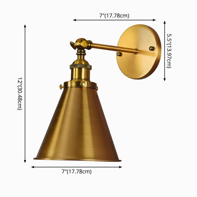 Industrial Clad Cone Wall Lights Iron 1-Light Wall Sconce Lighting in Gold