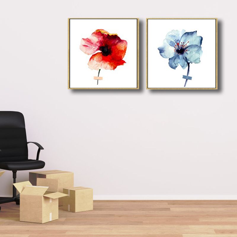 Pastel Color Floral Design Painting Textured Modern Dining Room Canvas Wall Art, Set of 2