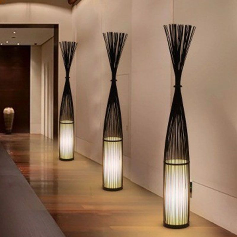 Bamboo Handwoven Floor Lighting Asian Style 1 Bulb Standing Light for Living Room