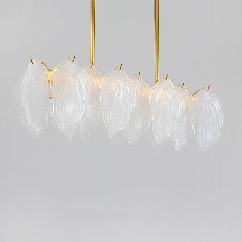 4 Light leaf Island Lights Modern Lighting Chandelier Glass and Metal Island Lamps in Gold