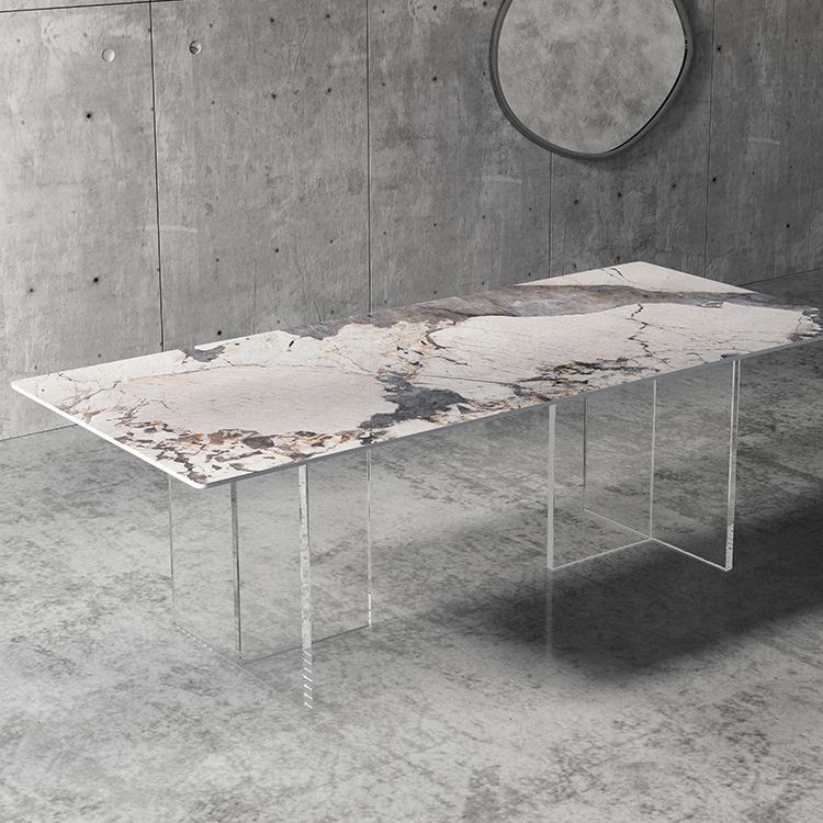 Simplicity Rectangle Dining Table Sintered Stone Top Transparency Acrylic Base Table
