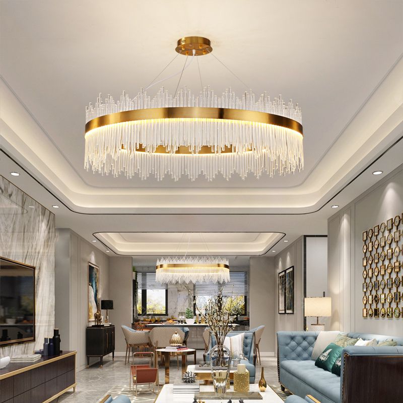 Modern Luxury LED Hanging Light Metal Linear Chandelier for Living Room