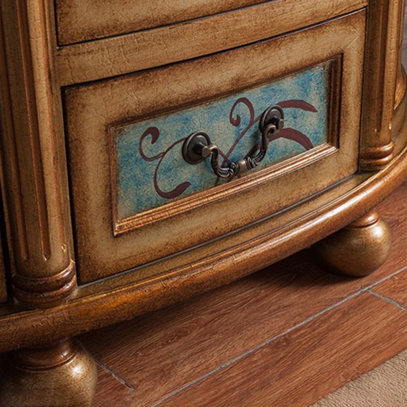 Industrial Bombe Accent Cabinet with Drawers and 2 Doors in Solid Wood