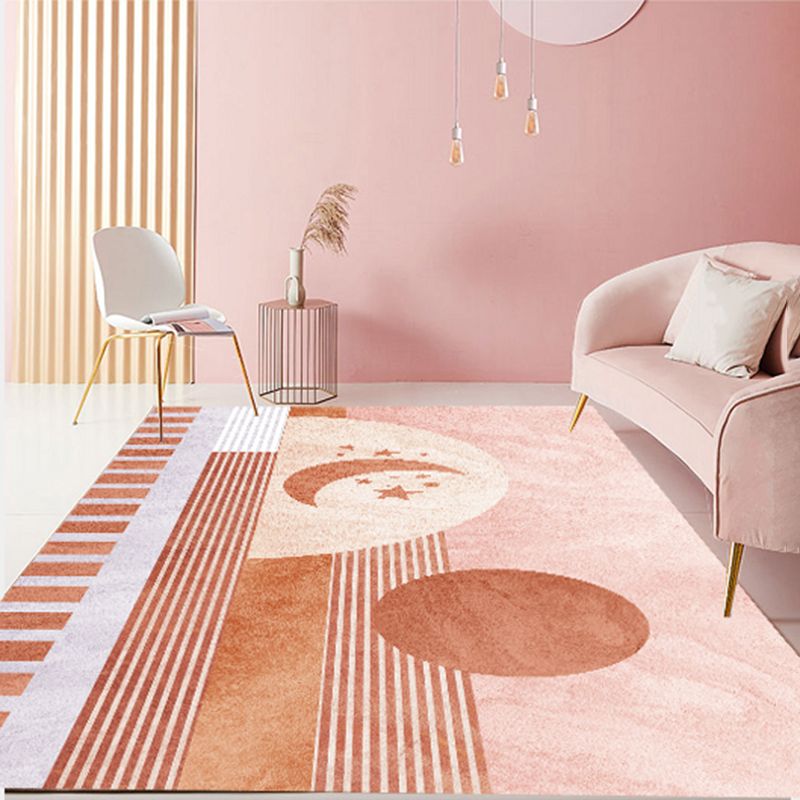 Orange Powder Modern Carpet PVC Striped Carpet Washable Carpet for Living Room