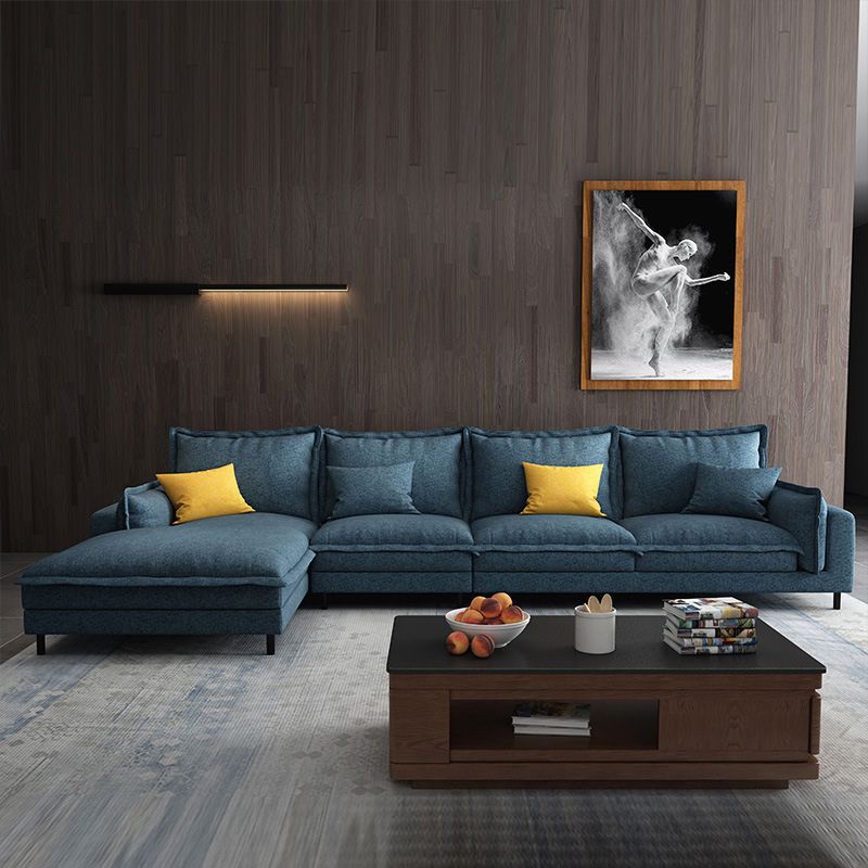 Modern Sectional with Pillow Back and Pillow Top Arms for 4 People in Blue