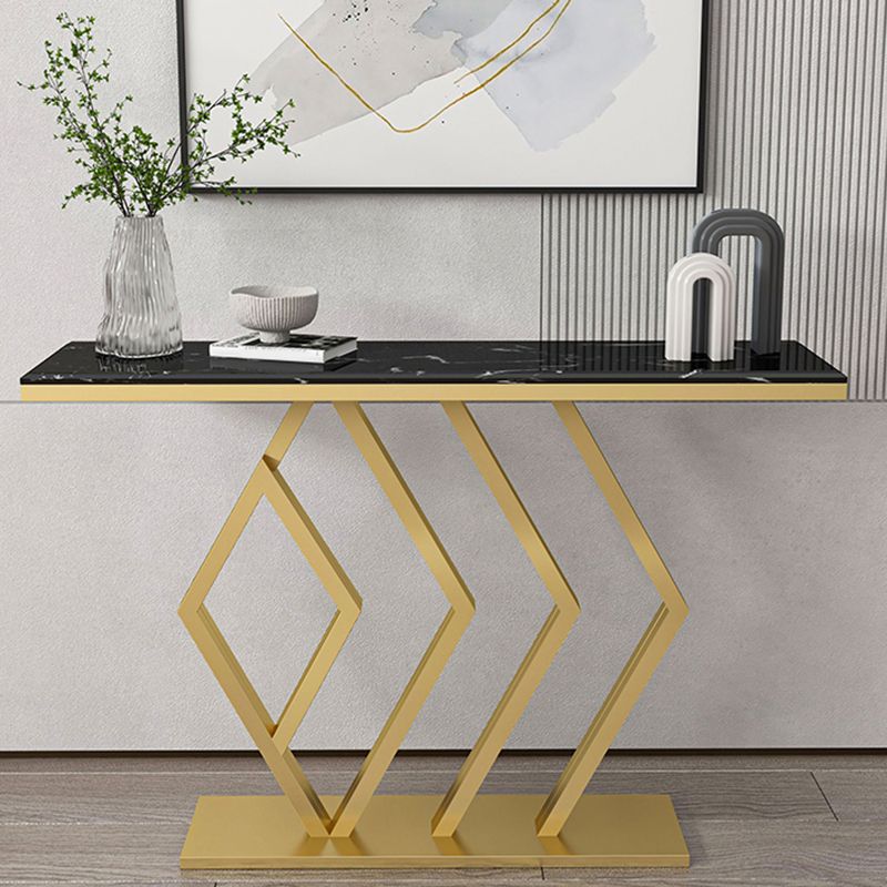 Glam Sofa Console Table Antique Finish Console Accent Table in Marble