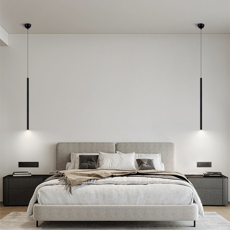 Contemporary Style Cylinder Shape Pendant Lights Metal Hanging Lamps in Black