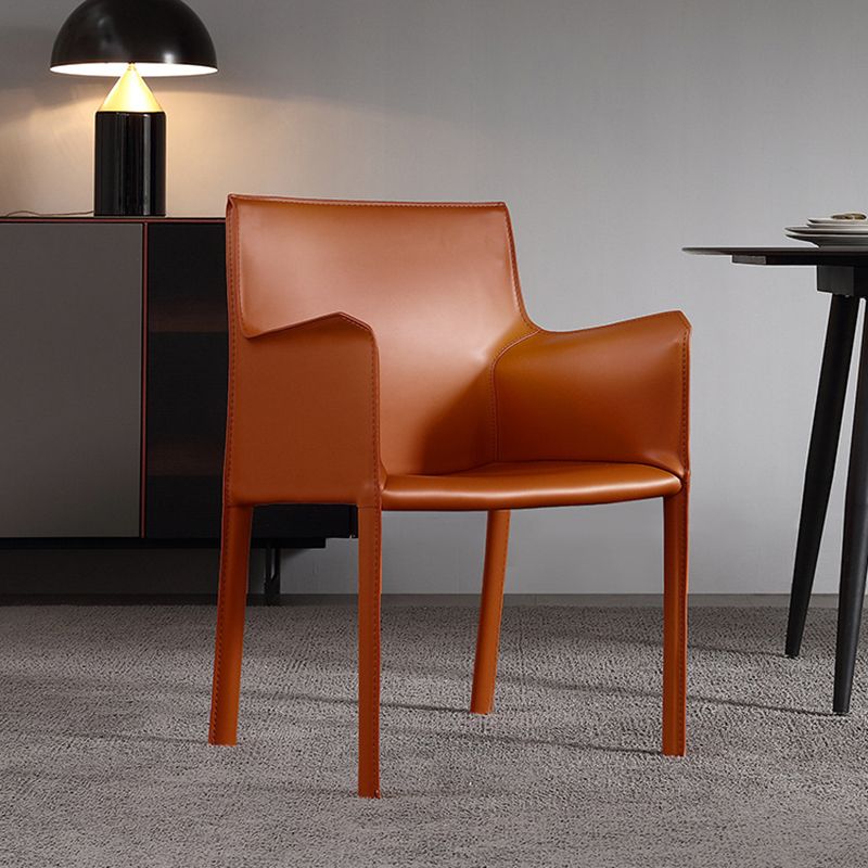 Modern Arm Chair Leather Indoor Dining Chair with Metal Base