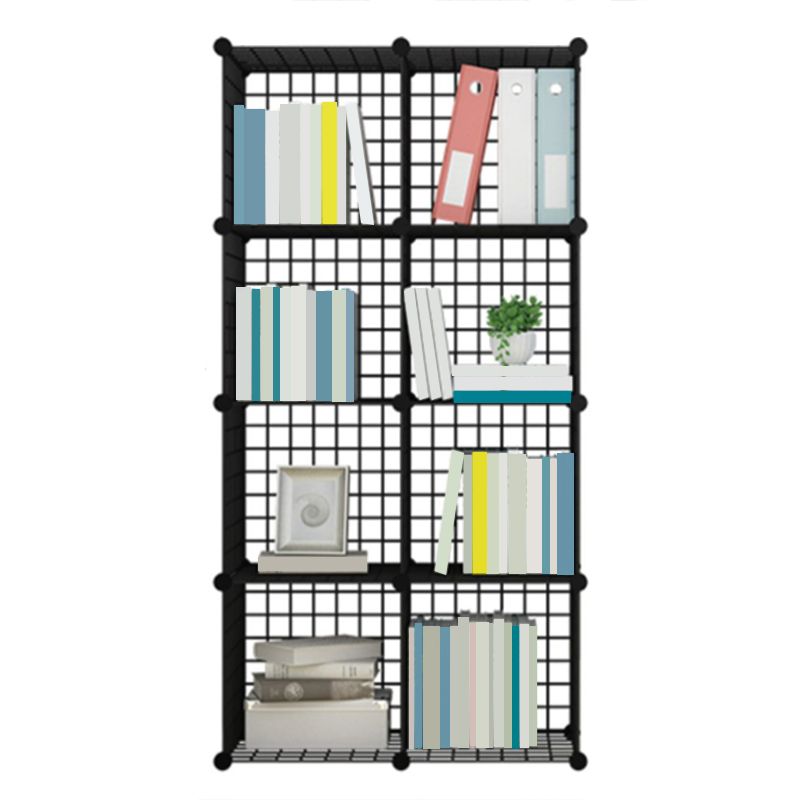 Industrial Closed Back Cubby Storage Bookcase Metal Bookshelf in Black