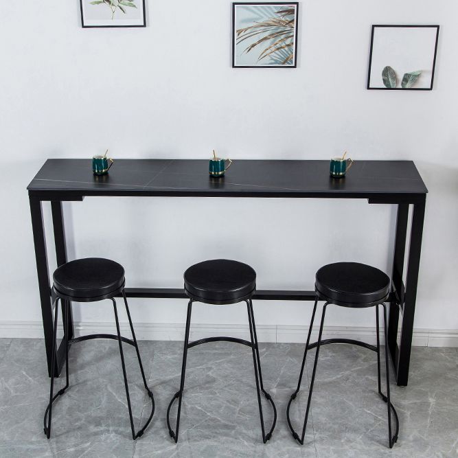 Matte Finish Stone Top Bistro Table with Black Metal Frame for Home