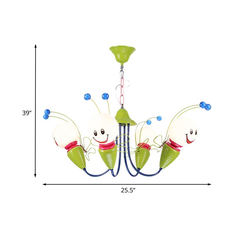 Metal Cartoon Bee Chandelier Light Kids 4/6 Heads Green Ceiling Suspension Lamp for Bedroom