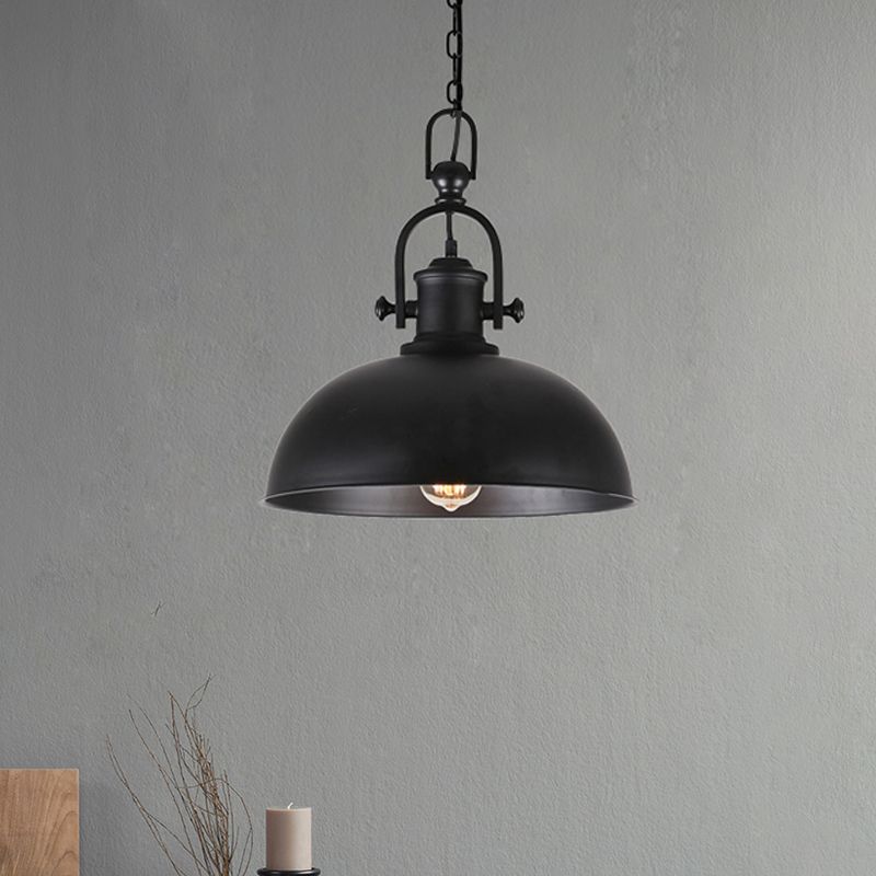 Bowl Shade Metal Pendant Light Industrial 1 Bulb Bedroom Hanging Light with 23.5" Adjustable Chain in Black