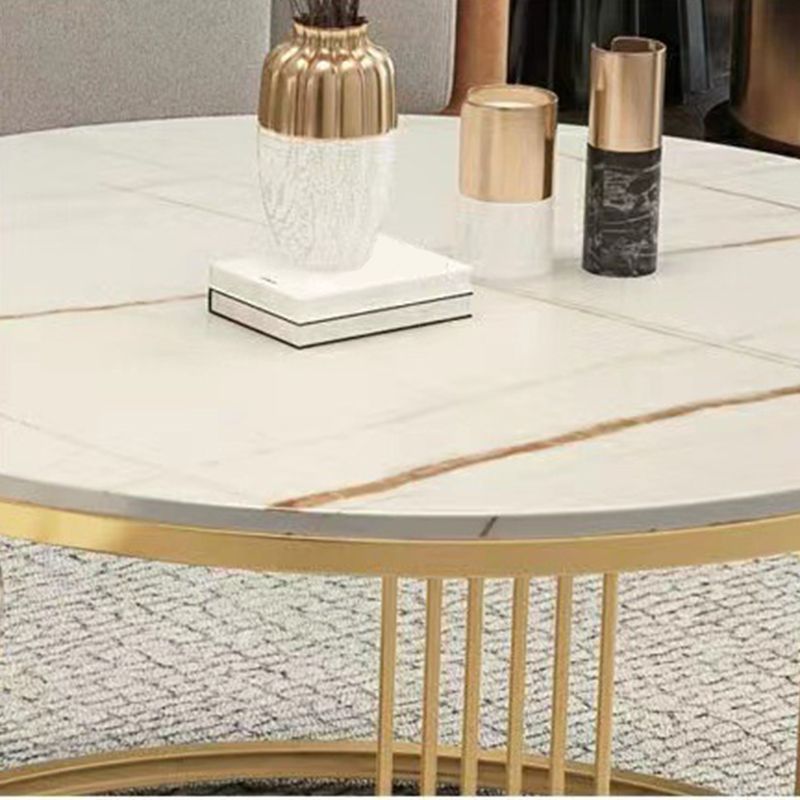 Round White Slate Coffee Table with Shelf Frame Base 2 Nestling Cocktail Table