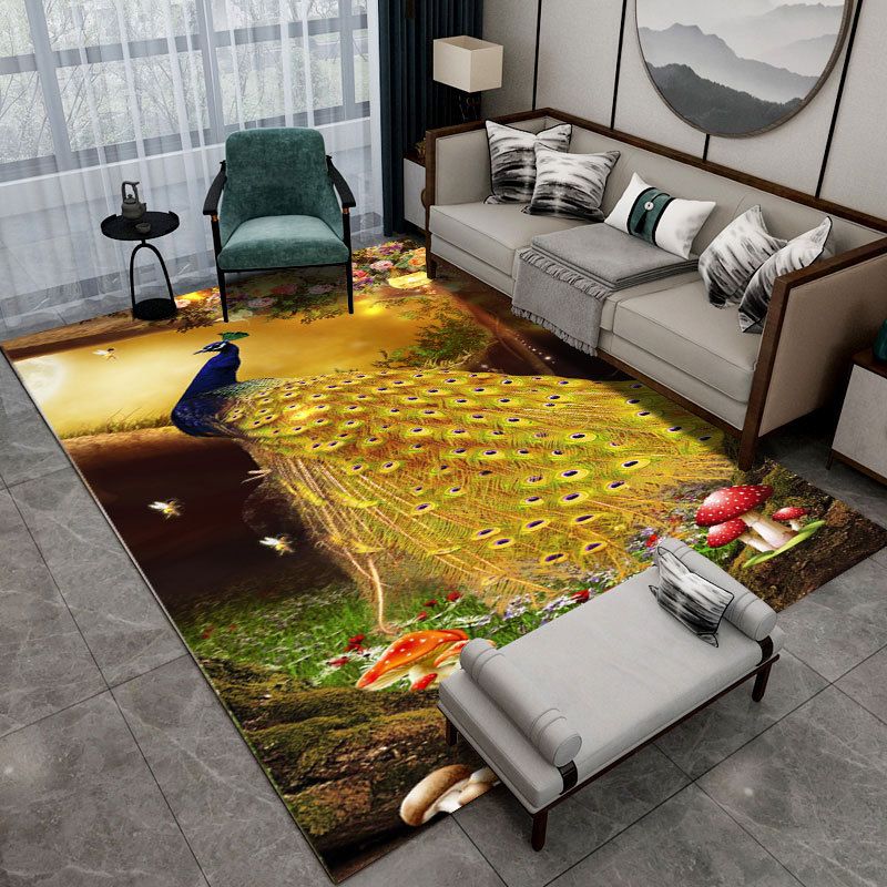 Modern pauw bedrukt tapijt polyester binnen tapijt tapijt niet-slip achterste ruggengiert tapijt voor woonkamer