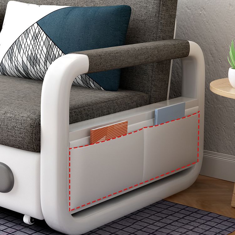 Linen Convertible Sofa Bed with Square Arms and Storage in Grey