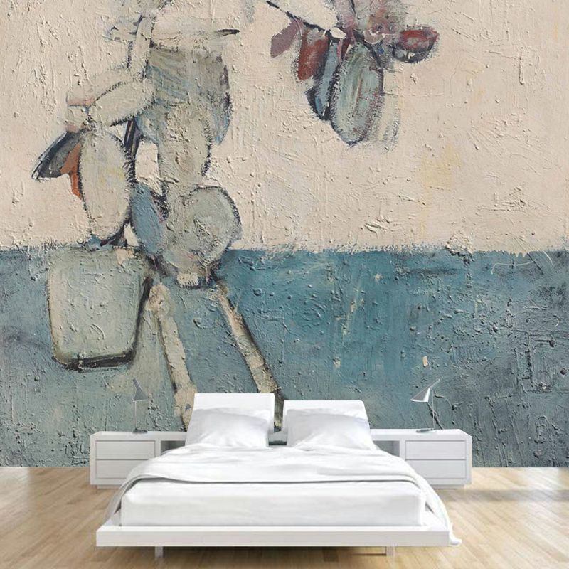 Blue and Brown Skeleton Murals Wallpaper Stain-Proof Wall Covering for Living Room