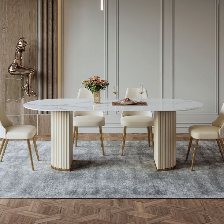 Oval Double Pedestal Dining Table Traditional Luxury Stone Furniture