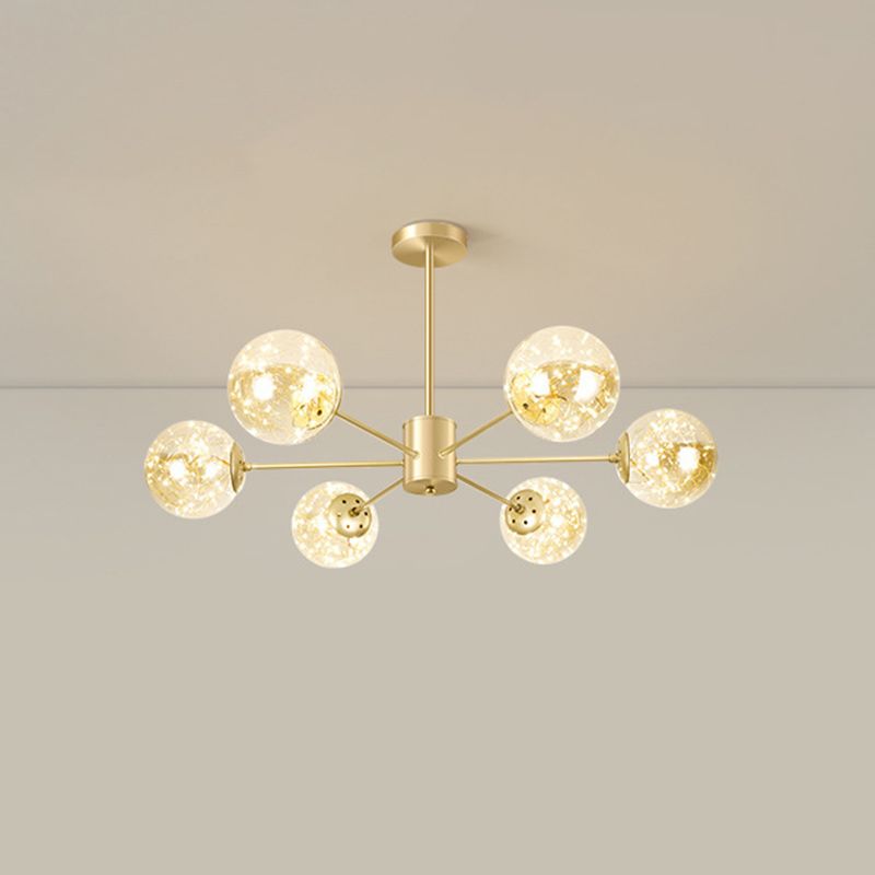 Radial LED Chandelier Light Contemporary Metallic Living Room Pendant Light with Globe Clear Glass Shade in Gold