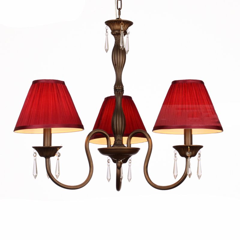 Vintage conische kroonluchter veelkleurige geplooide stof hanglamp