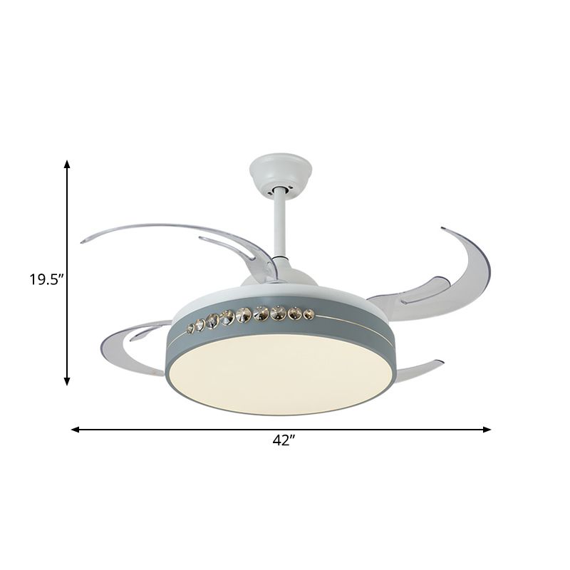 42 "Weitgrau LED Hängende Lüfterbeleuchtung Einfachheit Metall Circle Halbblöde Deckenleuchte für Schlafzimmer, 8 klare Klingen