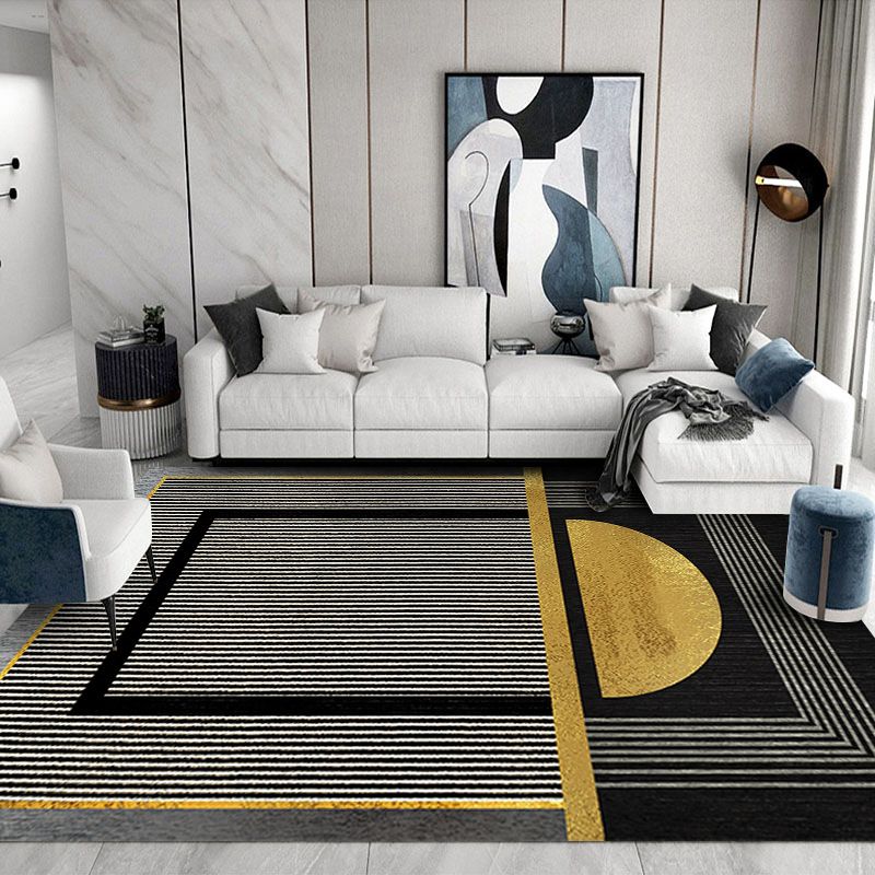 Gray Striped Carpet Polyester Contemporary Carpet Non-Slip Backing Carpet for Drawing Room