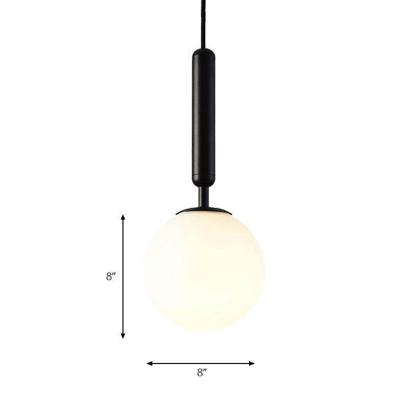 Kugelhaltige weiße Glas Suspension Anhänger Moderne 1 Licht 6 "/8"/10 "breit schwarz/goldener Hangleuchte