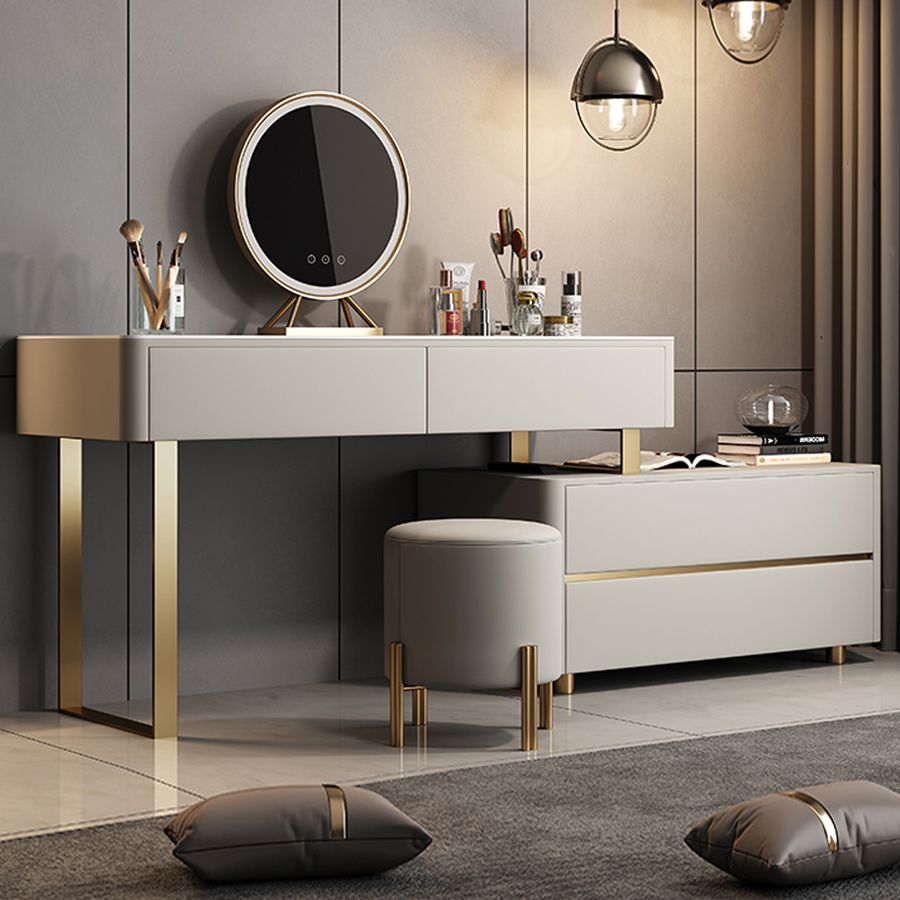 Glam 51.2" W Slate Vanity Desk and Stool in Gray with 4 Drawers
