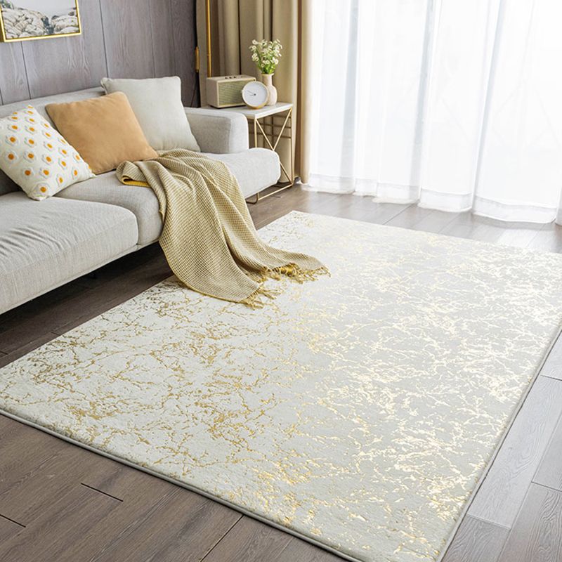 White Geometric Pattern Area Carpet Modern Polyester Area Rug Anti-Slip Rug for Living Room