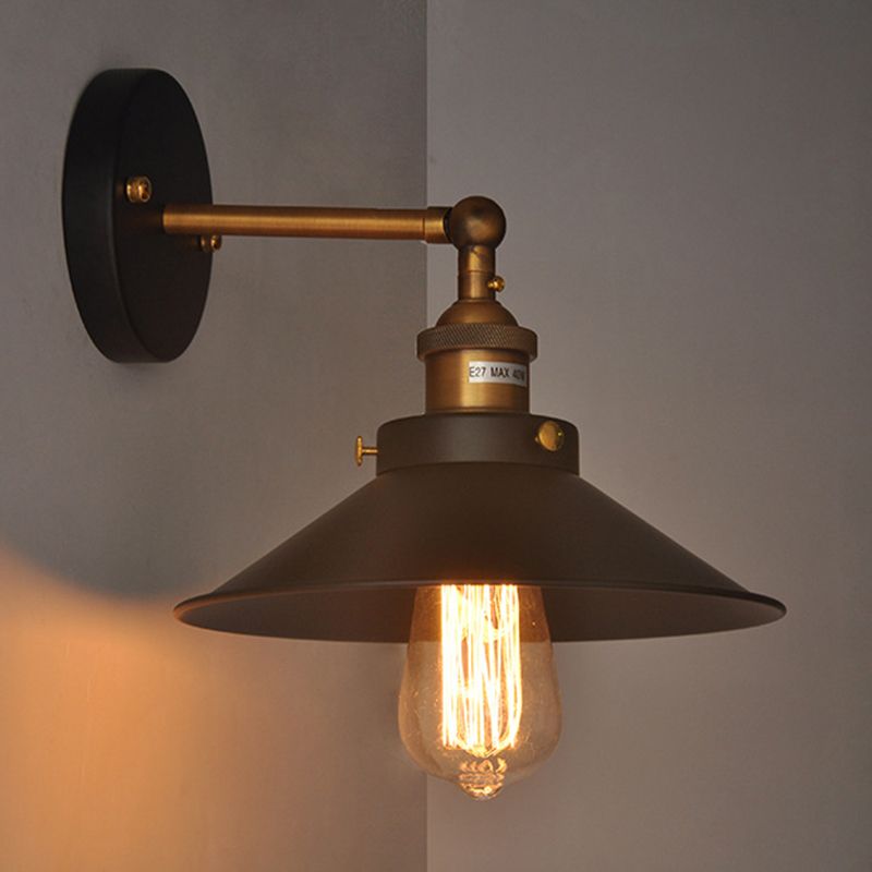 Flare Shade Light Industrial Style 1 Light Metal Wall Sconce Light Fixture in Black