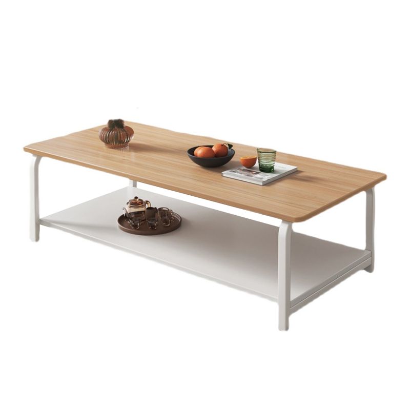 Modern 15.7"Tall Metal Sled Rectangular Wooden Top Coffee Table with Shelf