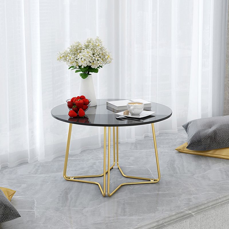 Modern 11.8" H Round Glass Coffee Table Iron Abstract Cocktail Table