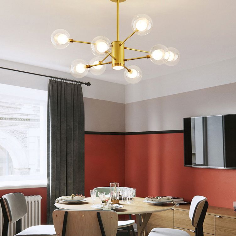 Nordic Style Simplicity Ceiling Pendant with Spotlight Design Transparent Glass Ball Chandelier for Living Room