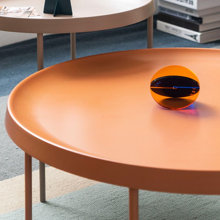 Mid-century Modern Steel Round Tray Top Coffee Table 4 Legs Cocktail Table