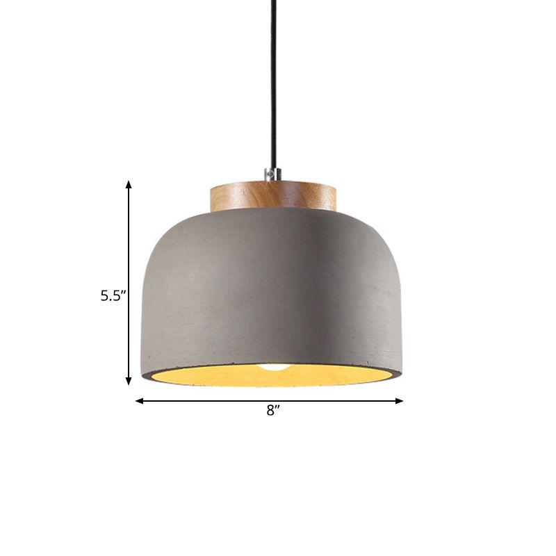 Grey 1 Light Hanging Light Industrial Cement Bowl Ceiling Pendant Lamp with Wood Cap