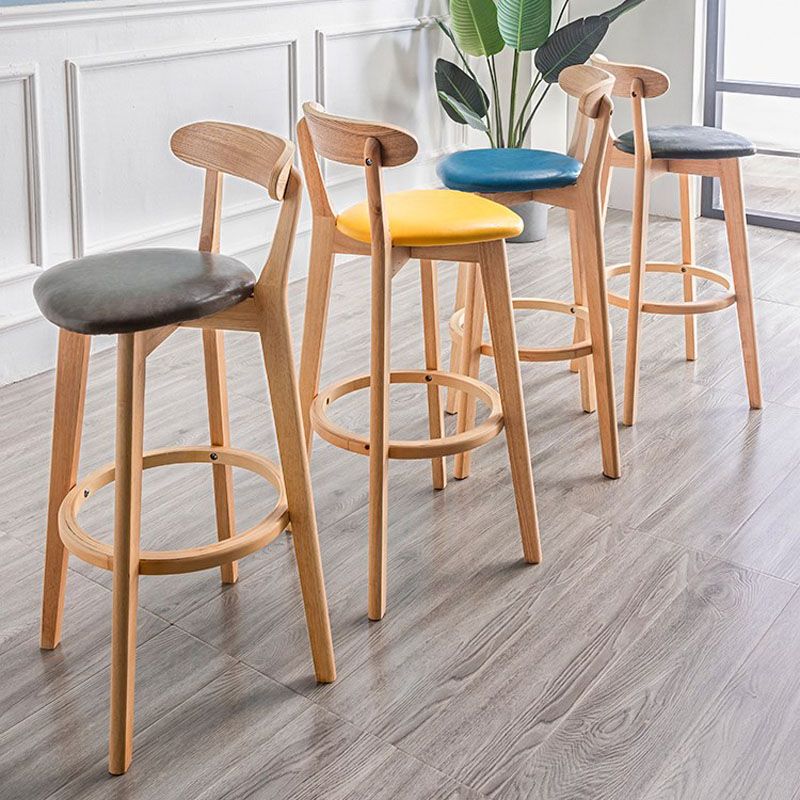 Contemporary Solid Wood Barstool Indoor Bar Stool with Low Back and Footrest