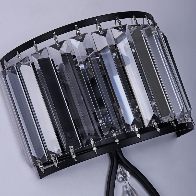 2 - Light Wall Light in Black / Gold Finish Iron and Crystal Wall Sconce