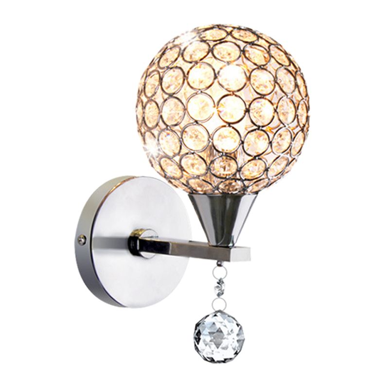 Globe Bedroom Wall Mount Lighting Crystal Encrusted 1 Head Modern Wall Light in Chrome