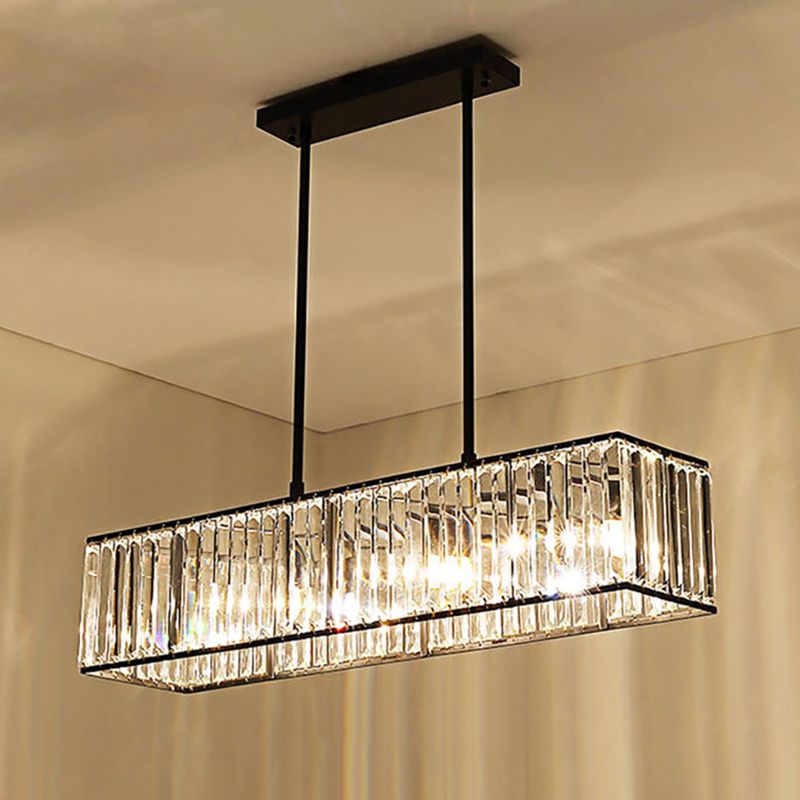 Nordic Rectangle Pendant Chandelier Crystal 3 Heads Hanging Ceiling Light in Bronze