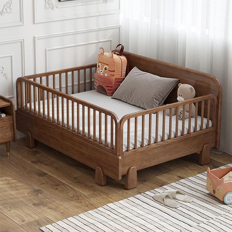 Solid Wood Standard Sofa Bed Brown Slat Daybed with Mattress and Guardrail