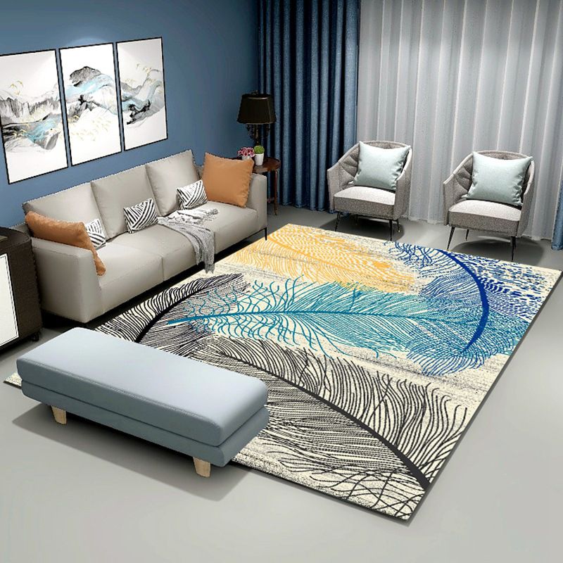 Moderne veren bedrukt tapijt polyester gebied tapijt huisdiervriendelijke binnenvleinik voor woningdecoratie